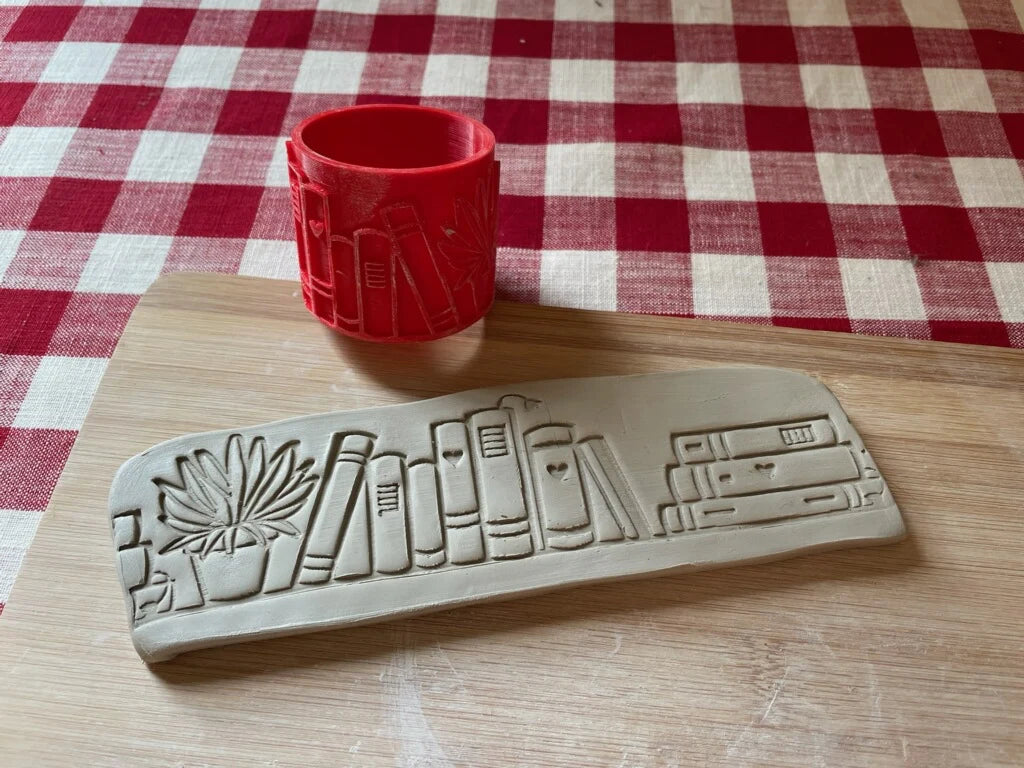 Books on a Shelf w/Plant texture roller