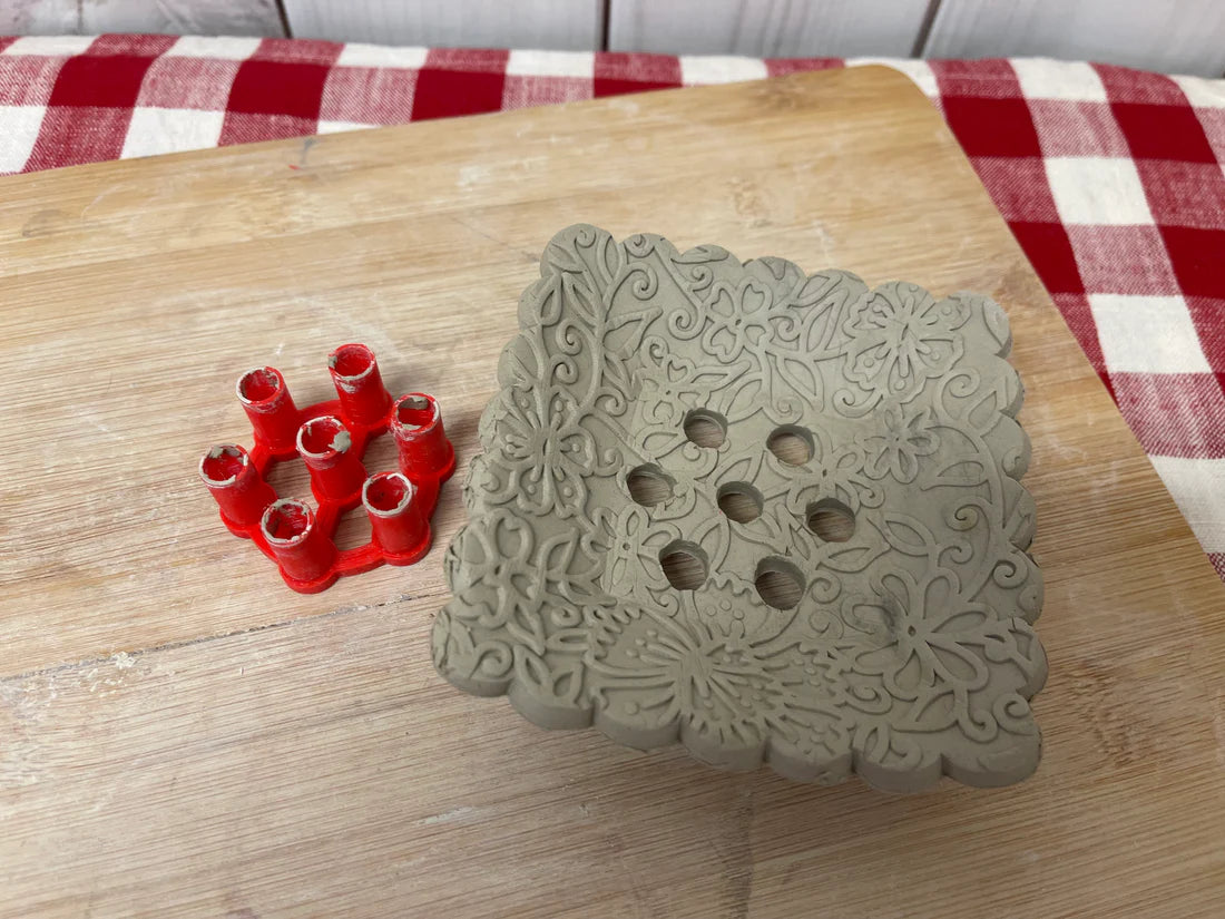 Flower Frog Clay Cutter w/ Press - (6 scallop, 3.5" diameter, 8 scallop, 4")